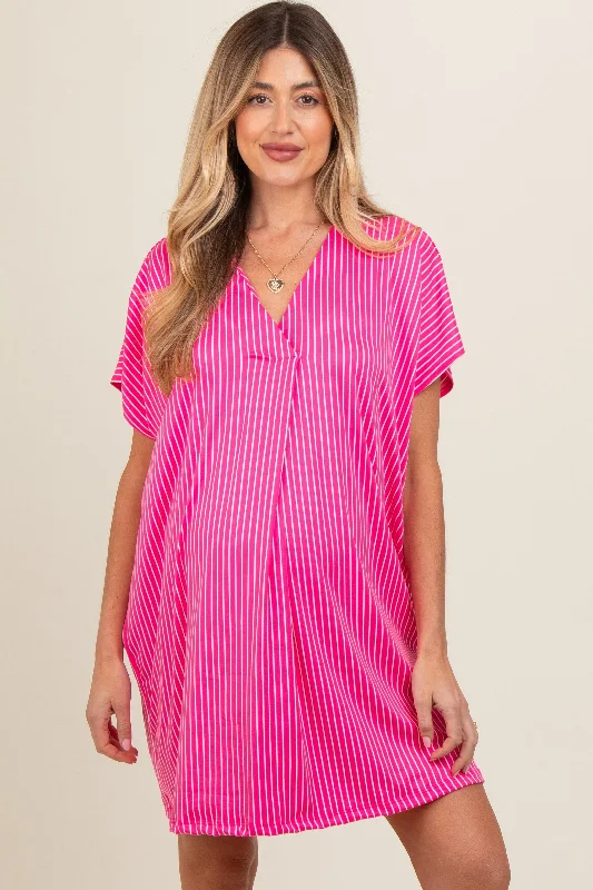 Fuchsia Striped Soft Knit Maternity Dress