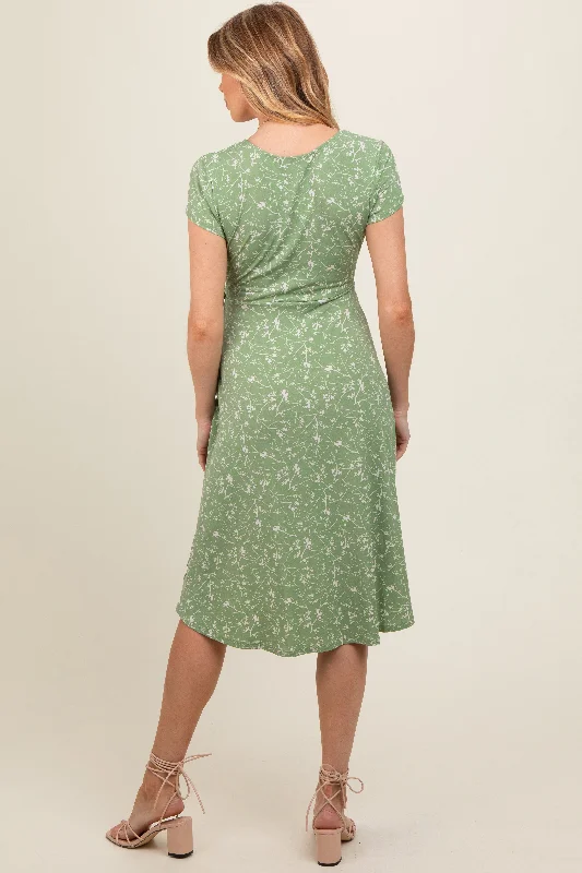 Green Floral Hi-Lo Maternity Wrap Dress