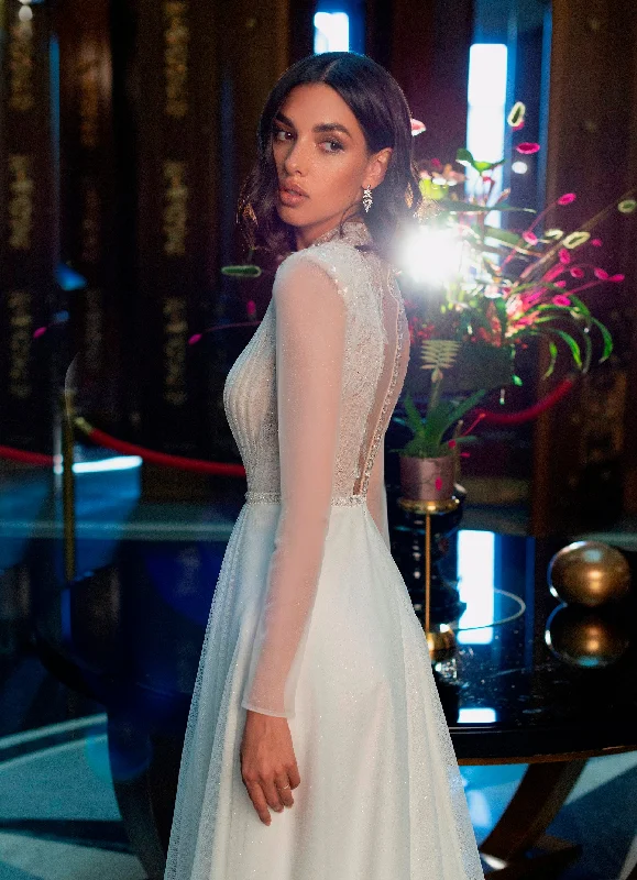 Illusion Long Sleeve V-Neck Wedding Dress