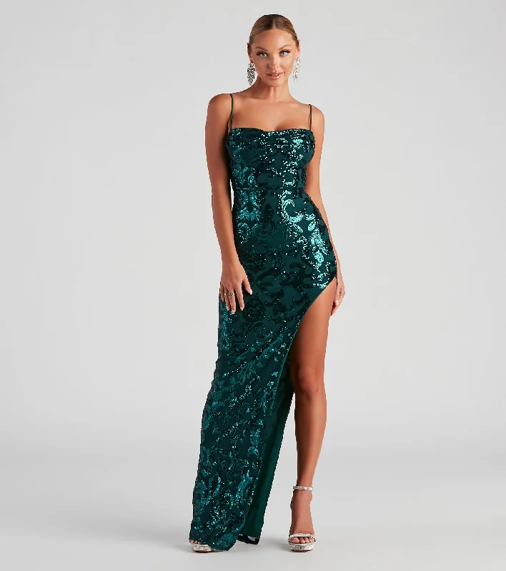 Leah Formal Sequin Mesh Long Dress