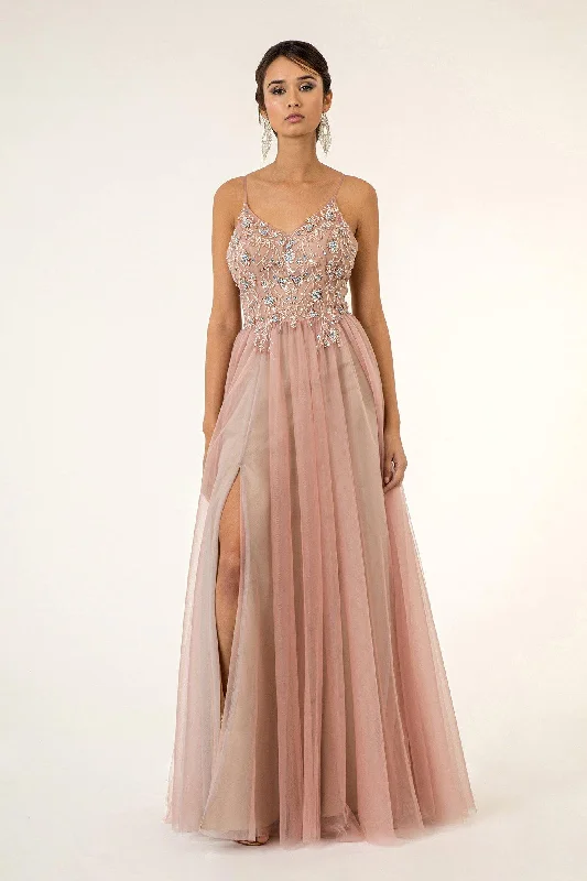 Long Formal Spaghetti Strap A Line Prom Dress