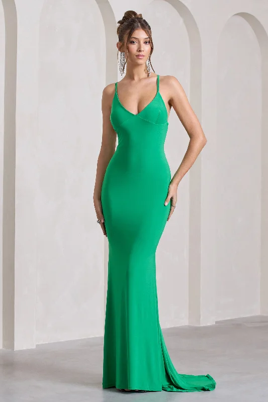 Lucky Number | Green Cross Back Fishtail Maxi Dress