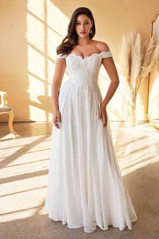 Off White XL Cinderella Divine 7258W Long Off Shoulder Wedding Gown Sale