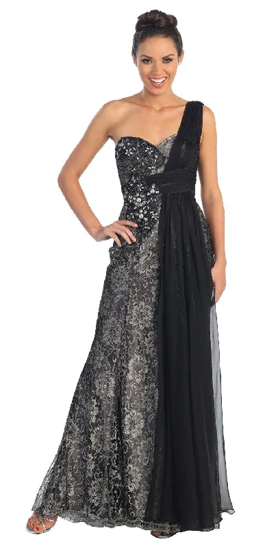 Long Prom Lace Dress with Chiffon Overlay