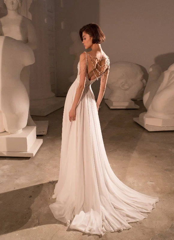 Open-Back Pearl-Draped Bridal Gown