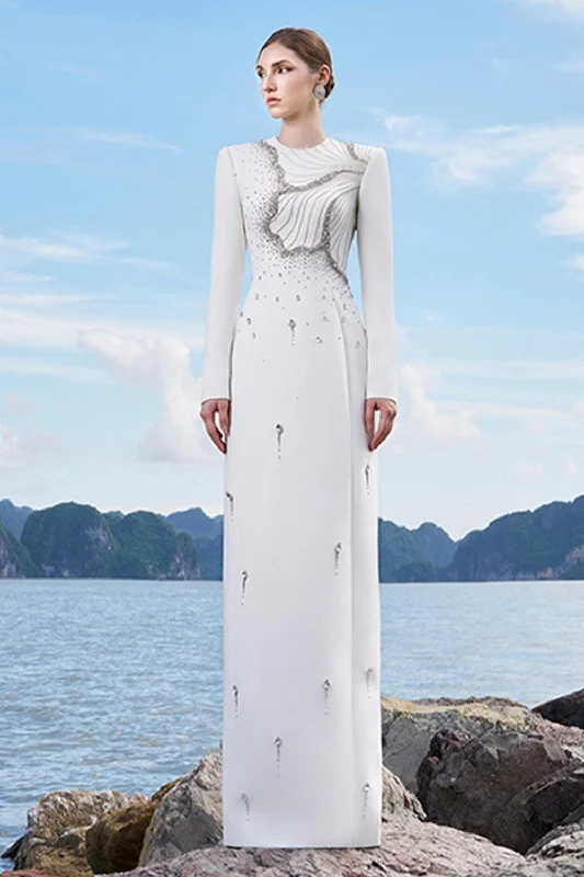 Ramirez Sheath Long Sleeved Crepe Floor Length Dress