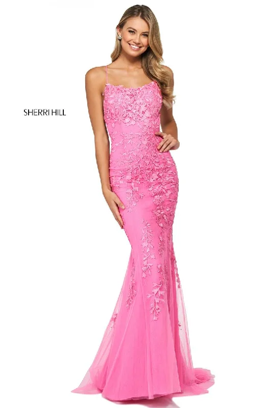 Sherri Hill Long Open Back Lace Dress 52338