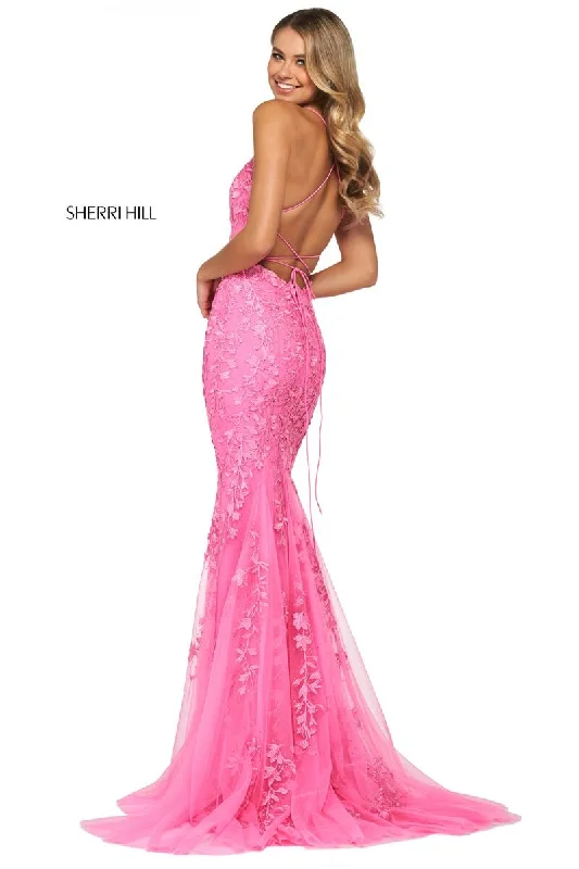 Sherri Hill Long Open Back Lace Dress 52338