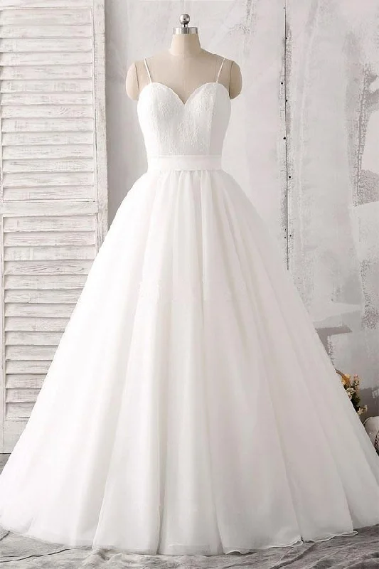 Spaghetti Straps Sweetheart  Floor-length White Satin Wedding Dress WD143