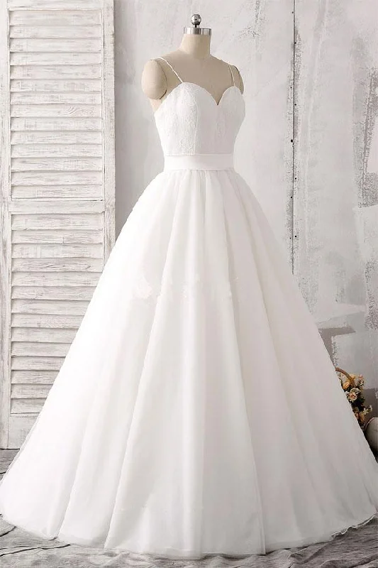 Spaghetti Straps Sweetheart  Floor-length White Satin Wedding Dress WD143