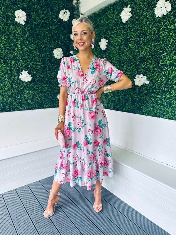 Dawson Midi Dress Floral Blush