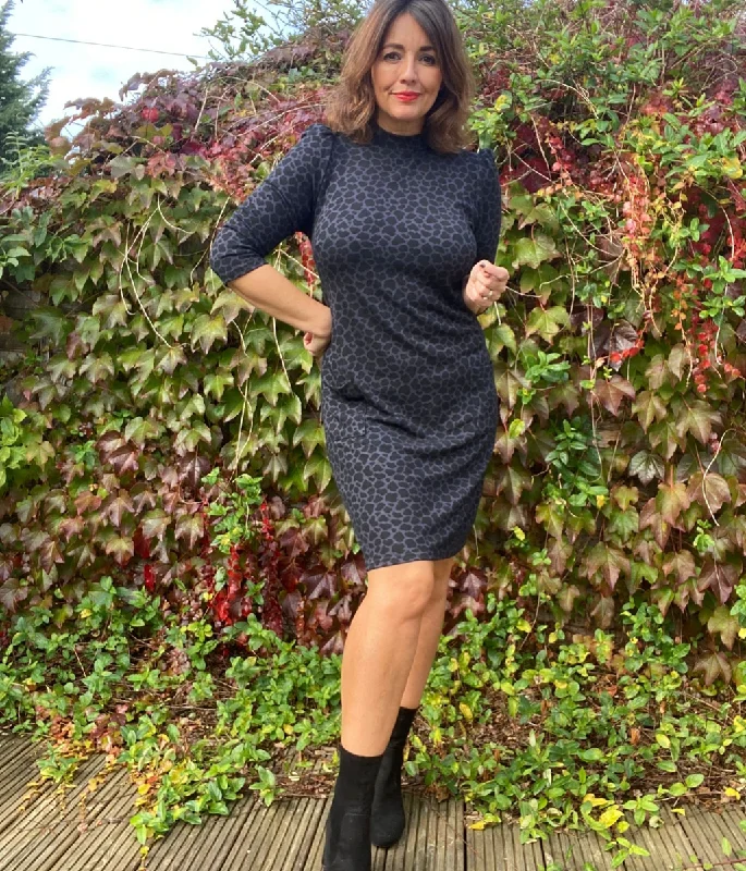 Grey Animal Print Shift Dress