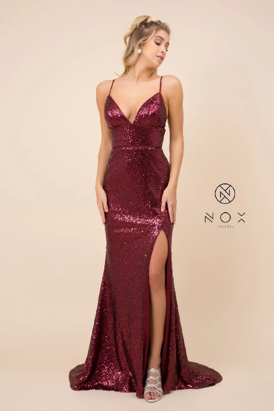 Long Sequin Prom Dress With Corset Open Back_R350 BY NARIANNA