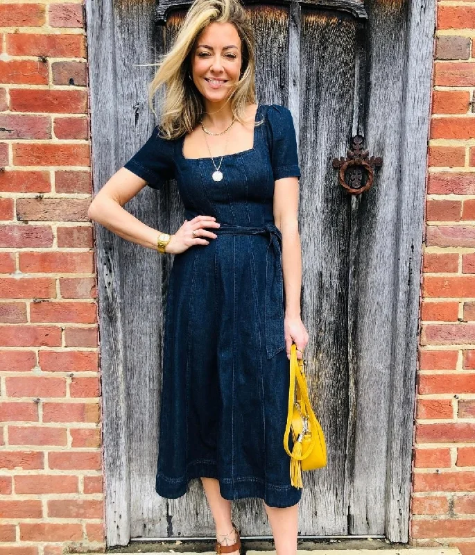 Panelled Denim Midi Dress