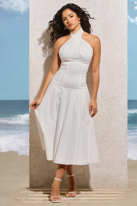 Saint-Malo | White Halter-Neck Midi Dress