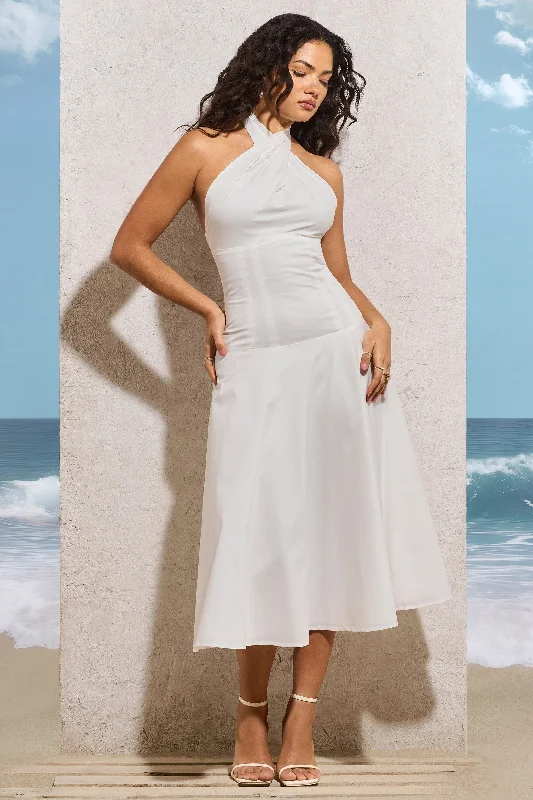 Saint-Malo | White Halter-Neck Midi Dress