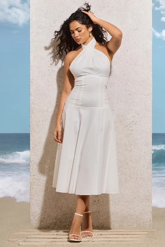 Saint-Malo | White Halter-Neck Midi Dress