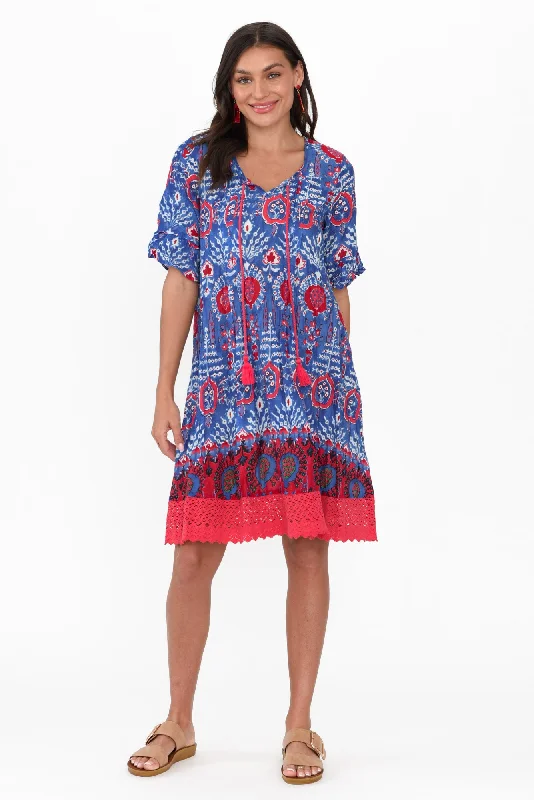 Cayman Blue Motif Cotton Tunic Dress