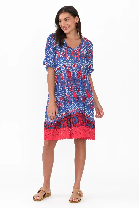 Cayman Blue Motif Cotton Tunic Dress