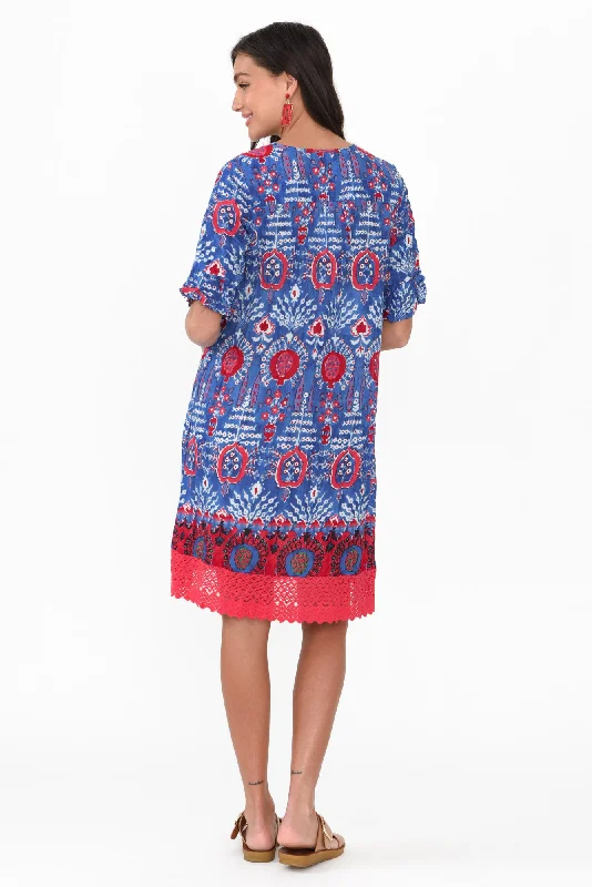 Cayman Blue Motif Cotton Tunic Dress