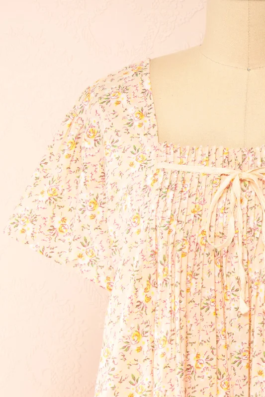 Darla | Floral Pink Night Gown w/ Pockets