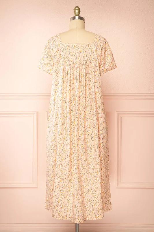 Darla | Floral Pink Night Gown w/ Pockets