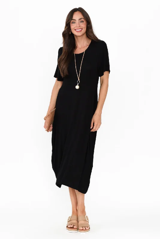 Glenda Black Short Sleeve Crescent Dress