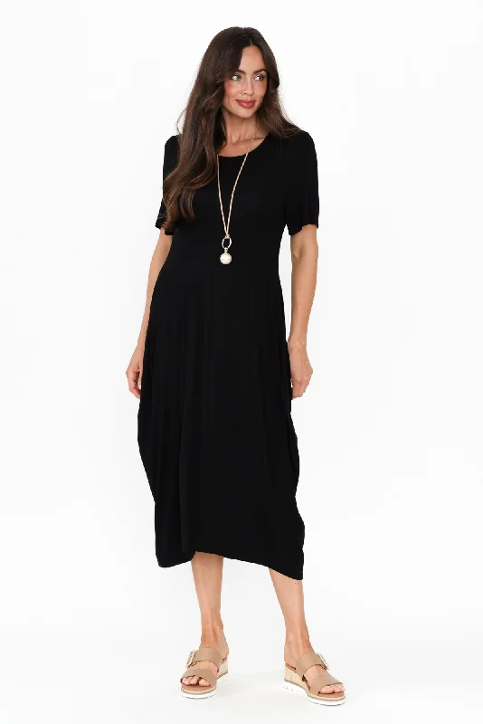 Glenda Black Short Sleeve Crescent Dress