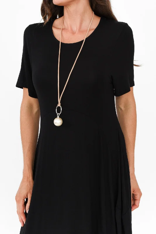 Glenda Black Short Sleeve Crescent Dress