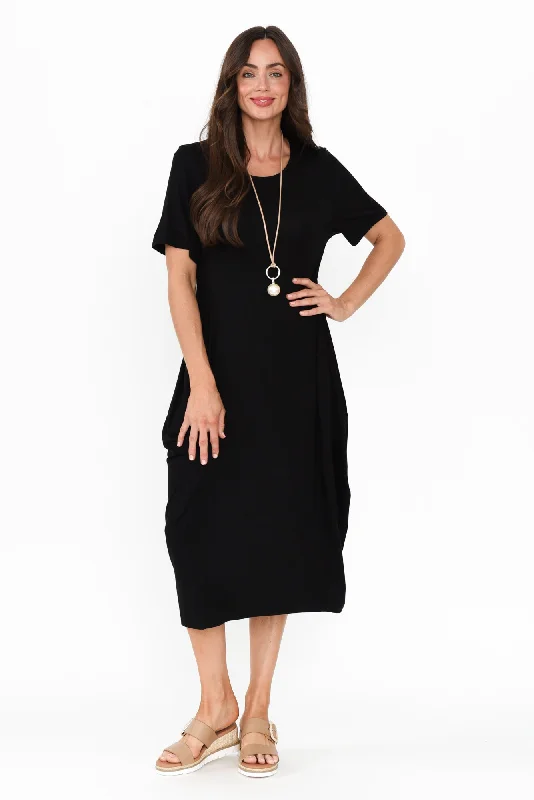 Glenda Black Short Sleeve Crescent Dress