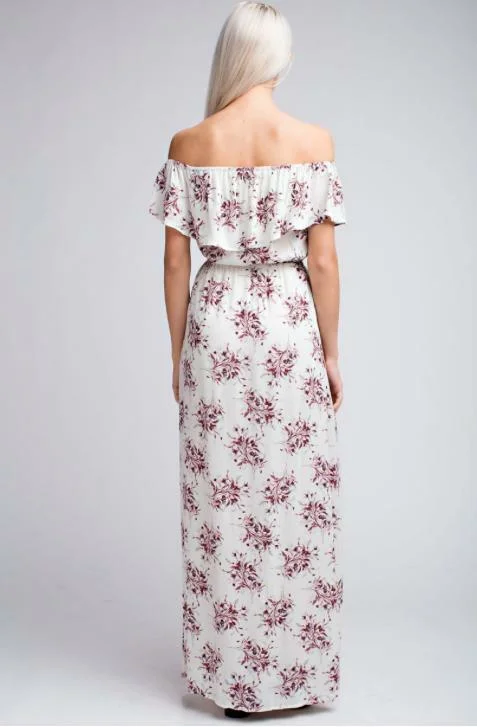 I Adore White Floral Print Off-the-Shoulder Maxi Dress