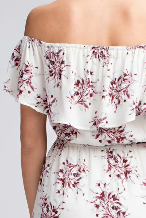 I Adore White Floral Print Off-the-Shoulder Maxi Dress