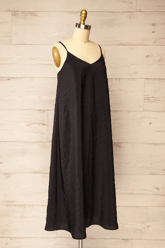 Ibertioga Black | Midi Slip Dress w/ V-Neckline