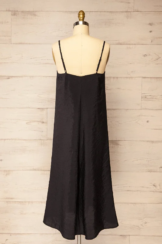 Ibertioga Black | Midi Slip Dress w/ V-Neckline