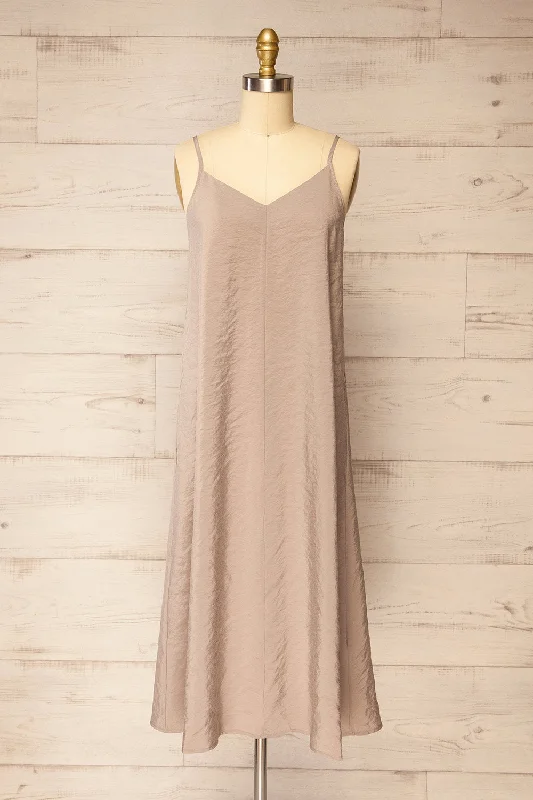 Ibertioga Taupe | Midi Slip Dress w/ V-Neckline