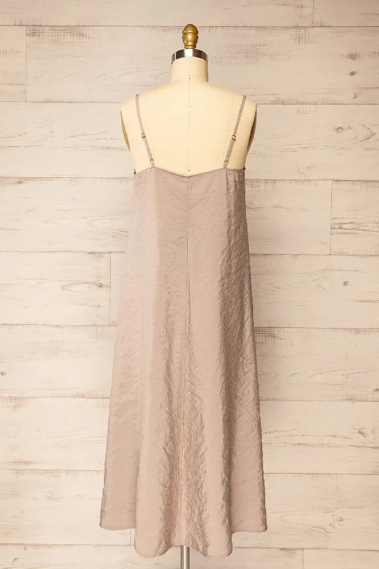 Ibertioga Taupe | Midi Slip Dress w/ V-Neckline