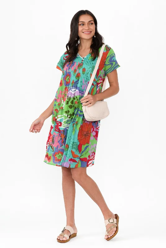 Sabina Green Bloom Crinkle Cotton Dress