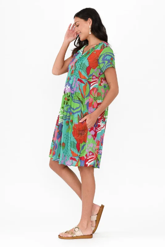 Sabina Green Bloom Crinkle Cotton Dress