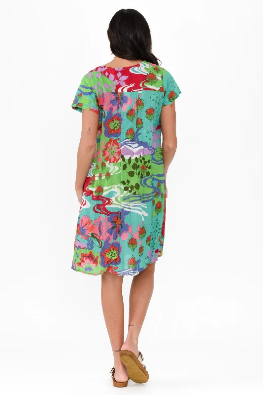 Sabina Green Bloom Crinkle Cotton Dress