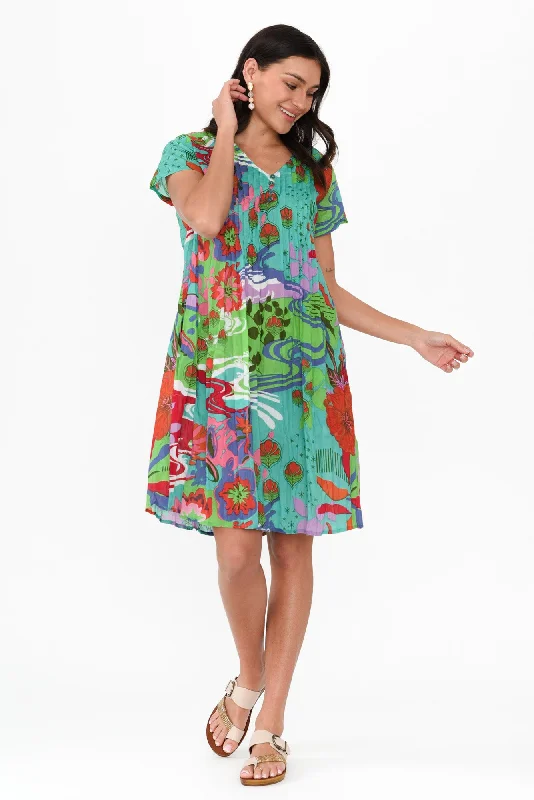 Sabina Green Bloom Crinkle Cotton Dress