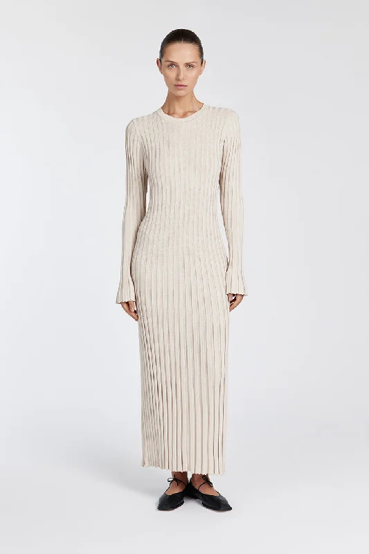 ADA STONE LONG SLEEVE MIDI DRESS