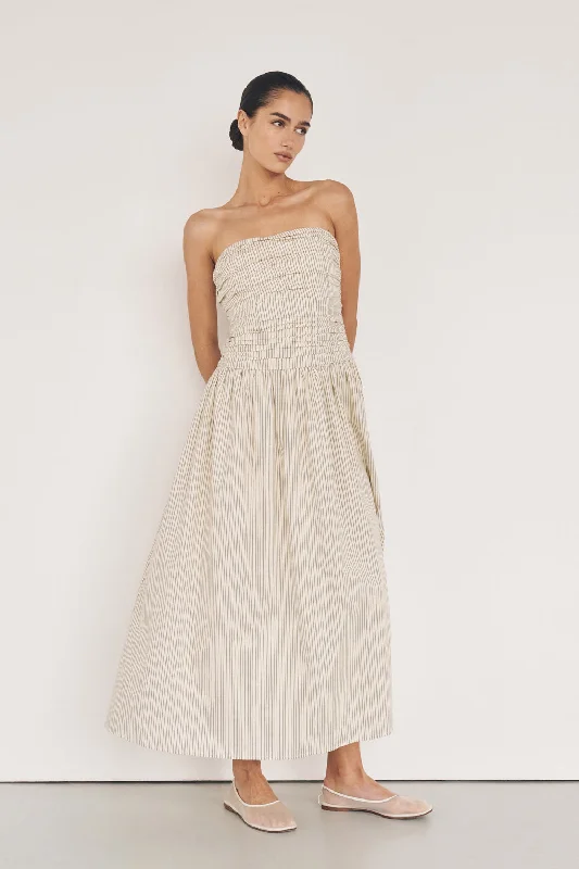 AYLA CREAM STRIPE MIDI DRESS