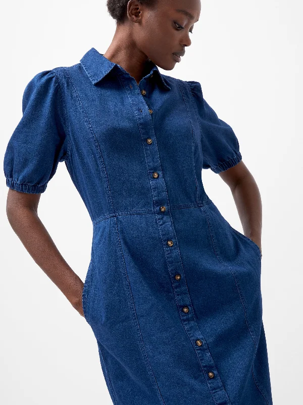 Chambray Button Through Denim Shirt Dress