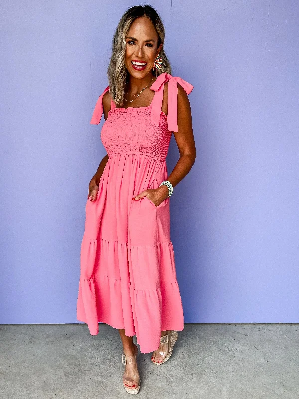 Something About Her Tie Strap Dress-Coral Pink