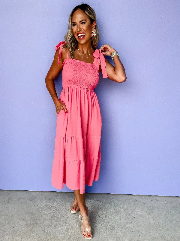 Something About Her Tie Strap Dress-Coral Pink