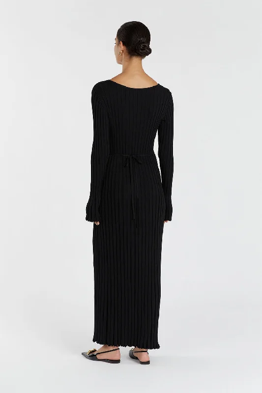 REIGN BLACK SLEEVED KNIT MIDI DRESS