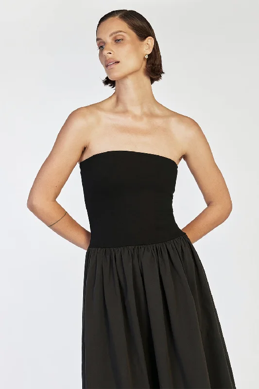 SOPHIE BLACK STRAPLESS MIDI DRESS