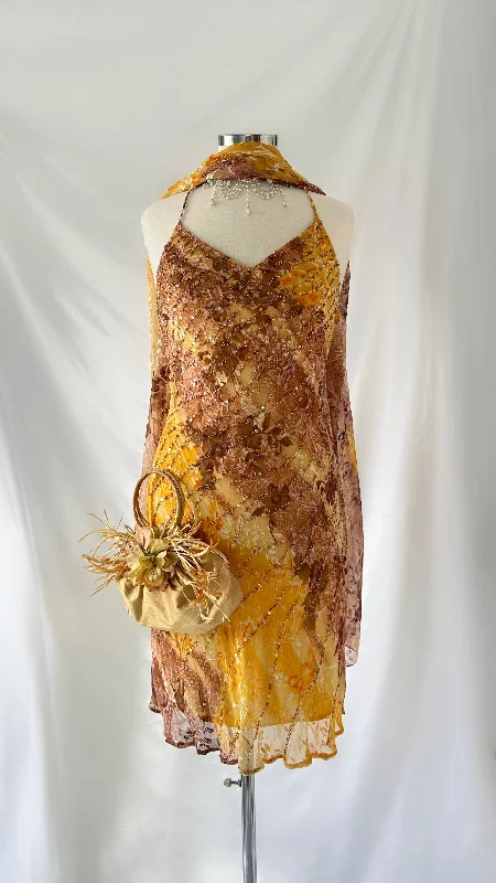 Summer Breeze Vintage 00s Yellow & Brown Tie Dye Silk 3 Piece Set