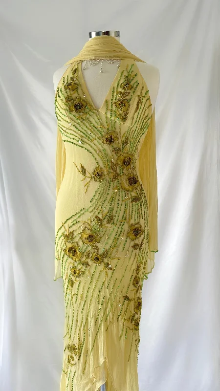 Lemon Sherbet Florals Vintage 90s Embellished Silk Set